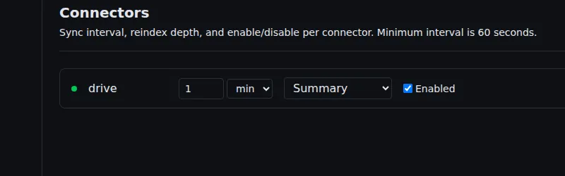 Connectors panel with a connected Google Drive row